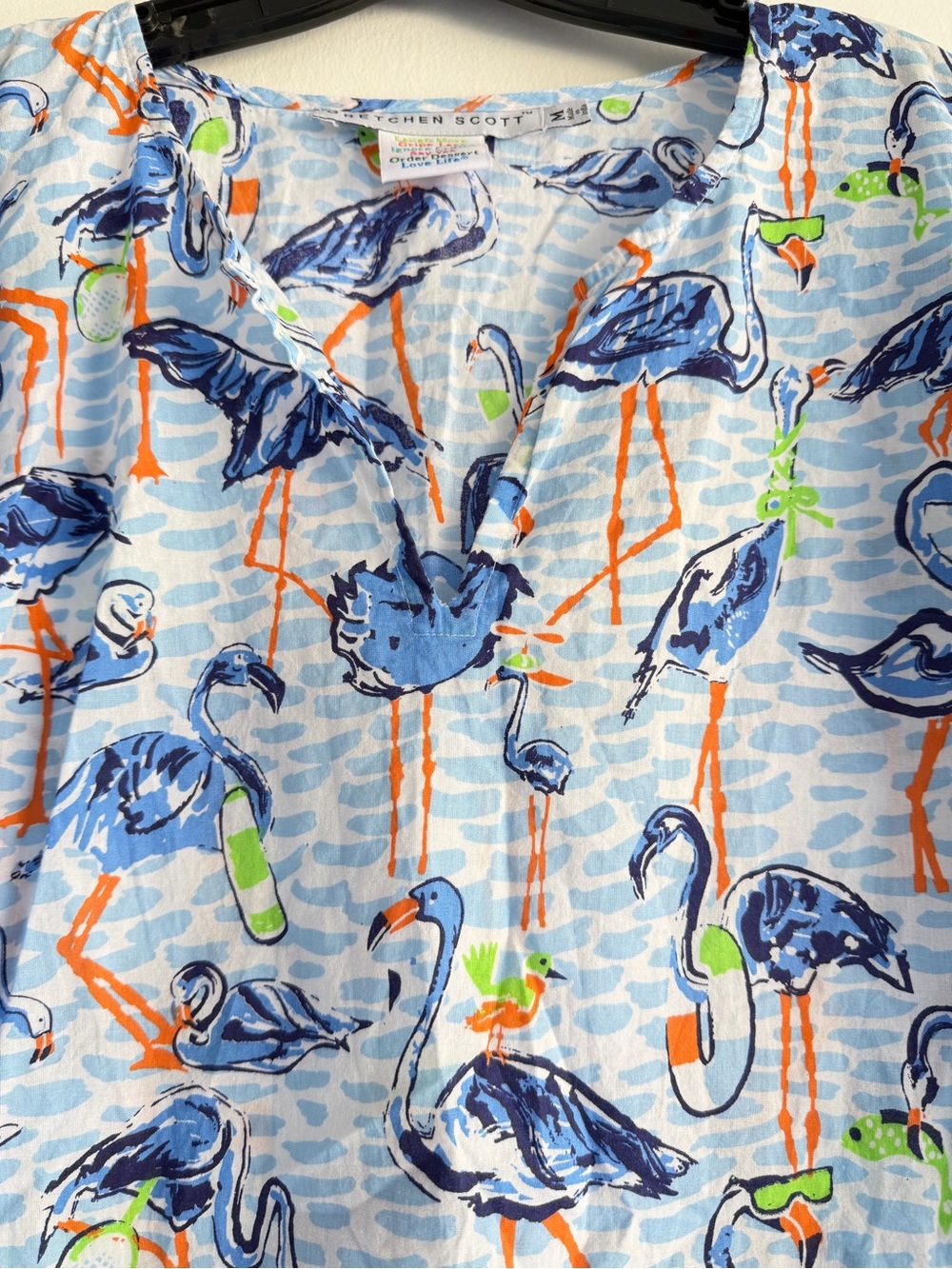 Gretchen Scott Blue Orange Flamingos Floaties Tunic Dress Medium 57151 - Picture 5 of 8